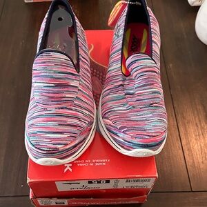 Skechers Pink and Blue Striped Slip-On Shoes